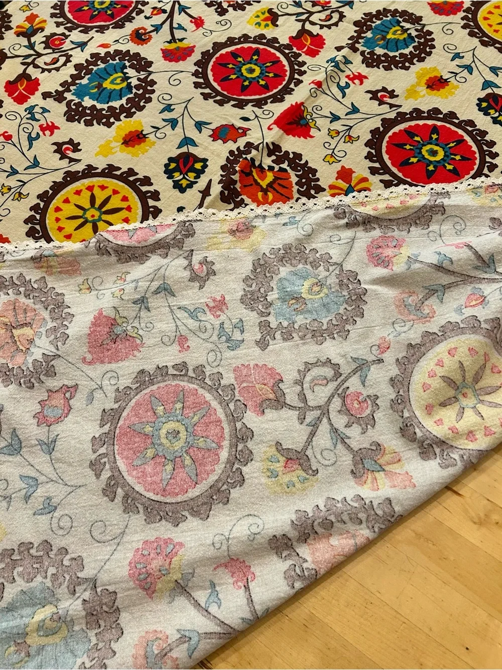 Boho Suzani Floral Lace Trim Tablecloth 89x56 Multi-Use Tapestry